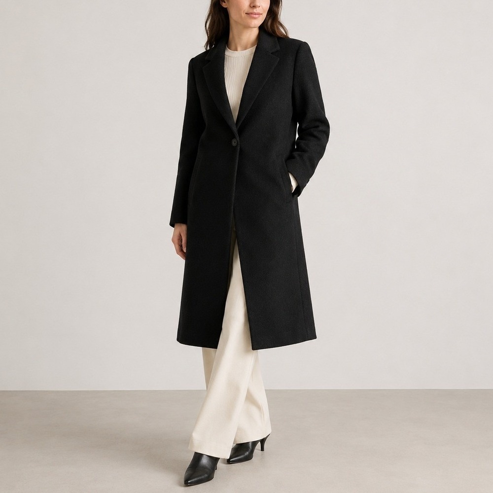 Quince Wool Cashmere Classic Single Breasted Coat Date Trip Winter Black XS NWT